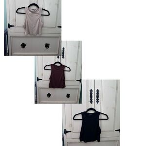 Ribbed high neck cropped tank tops